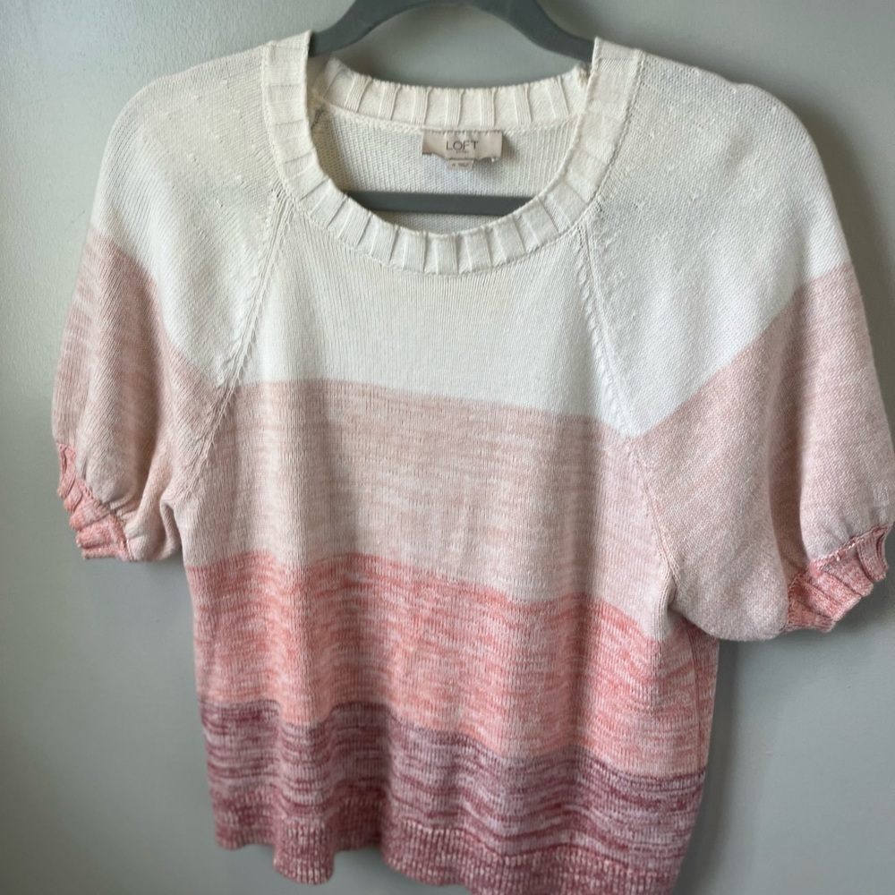 Loft knit short sleeves sweater cotton pink ombré medium